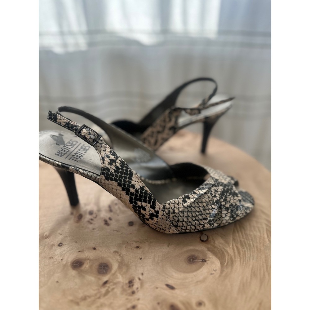 Mootsies Tootsies Snakeskin Print Slingback Peepā Toe Heels Black Cream 8M